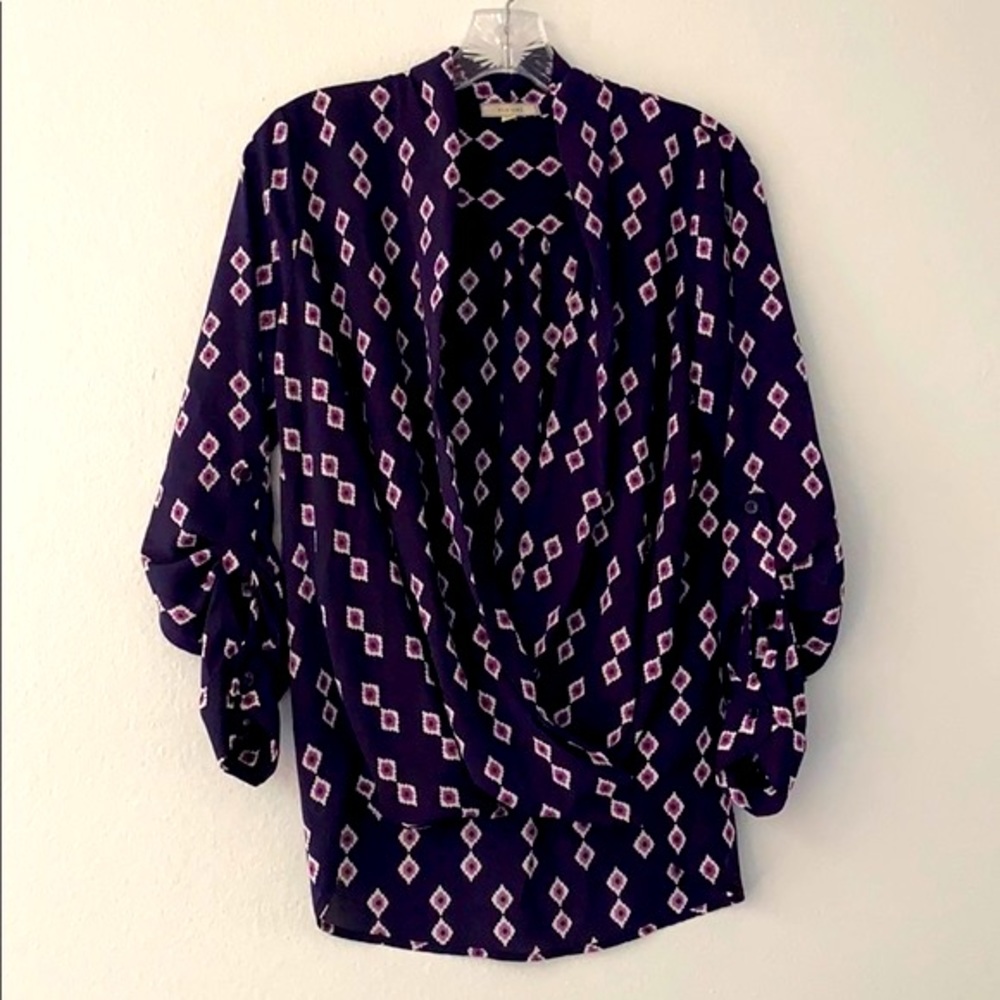 Pleione Blue Drapped Front Blouse